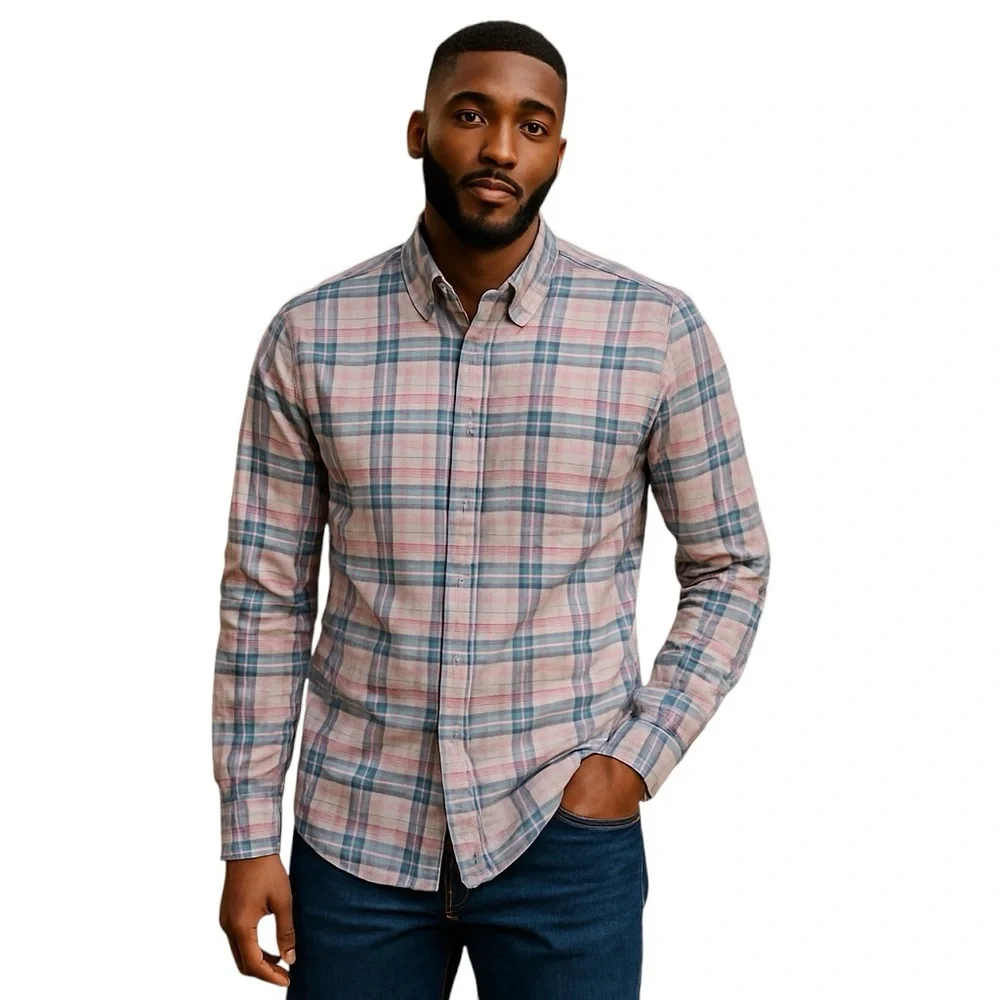 J. CREW LONG SLEEVE OXFORD SHIRT Size L Blue Pink and White Plaid
